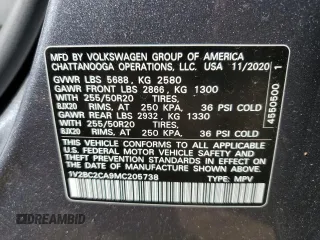 2021 Volkswagen Atlas SEL z VIN 1V2BC2CA9MC205738, wystawiony jako Copart lot #55288504 z przebiegiem 59 838 mil mil oraz Szkoda całkowita • Salvage title. Historia ofert i sprzedaży dostępna na DreamBid. Obrazek 14.