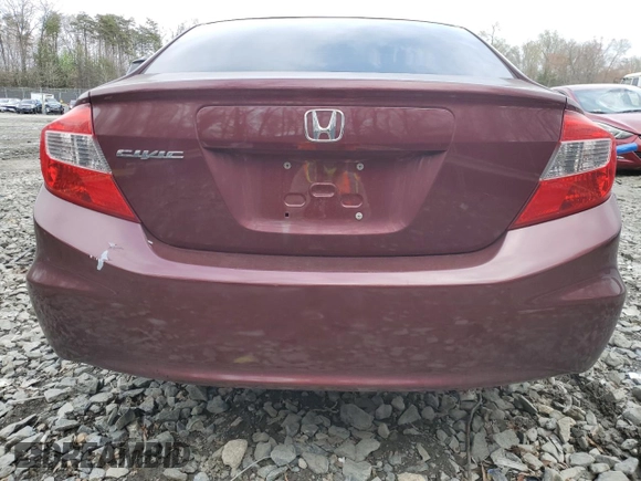 2012 Honda Civic LX with VIN 2HGFB2F56CH590113, listed as a Copart auction lot 51314825 with 168,156 mi miles and Salvage Title. Bid and sale history available at DreamBid. Image 6.