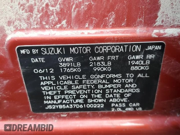 2013 Suzuki SX4 Crossover z VIN JS2YB5A37D6100222, wystawiony jako Copart lot #86614504 z przebiegiem 131 930 mil mil oraz Szkoda całkowita • Salvage title. Historia ofert i sprzedaży dostępna na DreamBid. Obrazek 13.