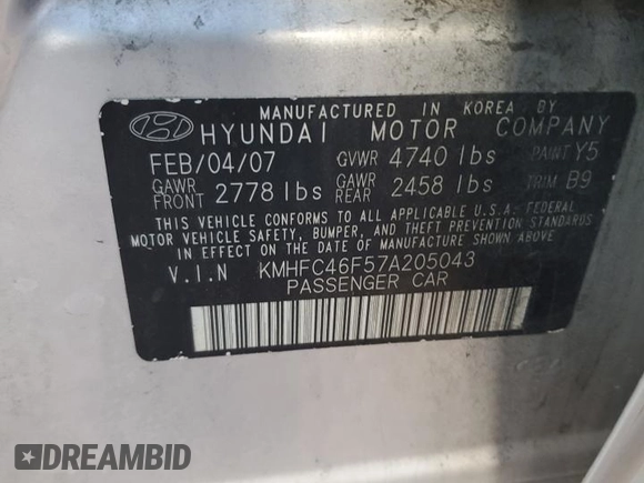 2007 Hyundai Azera SE z VIN KMHFC46F57A205043, wystawiony jako Copart lot #49531885 z przebiegiem 107 272 mil mil oraz Czysty tytuł • Clean title. Historia ofert i sprzedaży dostępna na DreamBid. Obrazek 12.