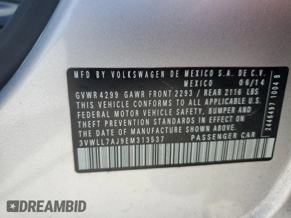 2014 Volkswagen Jetta TDI w/Premium with VIN 3VWLL7AJ9EM313537, listed as a Copart auction lot 57768675 with 170,671 mi miles and Salvage title. Bid and sale history available at DreamBid. Image 12.