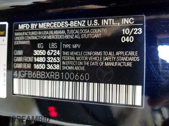 2024 Mercedes-Benz GLE 53 AMG with VIN 4JGFB6BBXRB100660, listed as a Copart auction lot 56039565 with 26,034 mi miles and Salvage title. Bid and sale history available at DreamBid. Image 13.