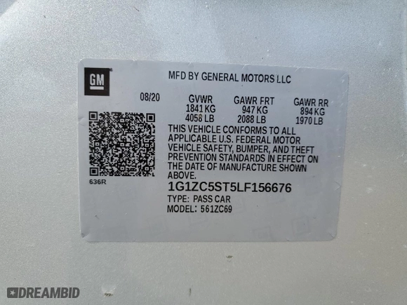 2020 Chevrolet Malibu LS with VIN 1G1ZC5ST5LF156676, listed as a Copart auction lot 50887165 with 0 mi miles and Clean Title. Bid and sale history available at carsss.com. Image 13.
