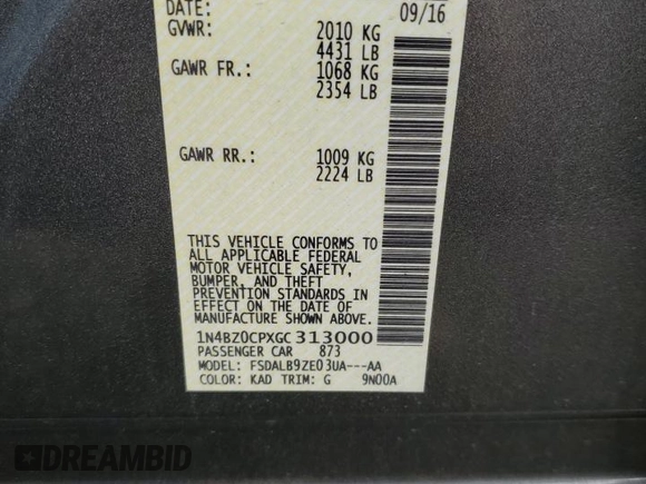 2016 Nissan LEAF S with VIN 1N4BZ0CPXGC313000, listed as a Copart auction lot 71705053 with 32,912 mi miles. Bid and sale history available at carsss.com. Image 12.