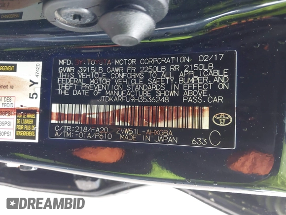 2017 Toyota Prius Two с VIN JTDKARFU9H3536248, выставлен на аукционе IAAI как лот 42314273 с пробегом 108 001 миль миль и . История ставок и продаж доступна на DreamBid. Изображение 9.
