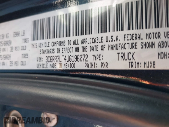 2018 Ram 1500 Big Horn z VIN 3C6RR7LT4JG196072, wystawiony jako IAAI lot #41890172 z przebiegiem 237 671 mil mil oraz . Historia ofert i sprzedaży dostępna na DreamBid. Obrazek 9.