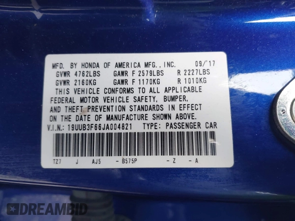 2018 Acura TLX w/A-SPEC Pkg with VIN 19UUB3F66JA004821, listed as a IAAI auction lot 41502028 with 53,317 mi miles. Bid and sale history available at carsss.com. Image 9.