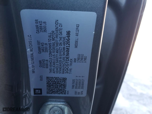 2021 Chevrolet Colorado 4WD Z71 with VIN 1GCGTDEN4M1206486, listed as a Copart auction lot 45133615 with 0 mi miles and Salvage Title. Bid and sale history available at carsss.com. Image 12.