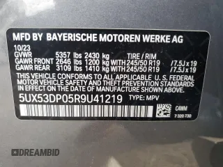 2024 BMW X3 xDrive30i z VIN 5UX53DP05R9U41219, wystawiony jako Copart lot #48721725 z przebiegiem Nie podano mil oraz Nie do naprawy • Non repairable. Historia ofert i sprzedaży dostępna na DreamBid. Obrazek 15.