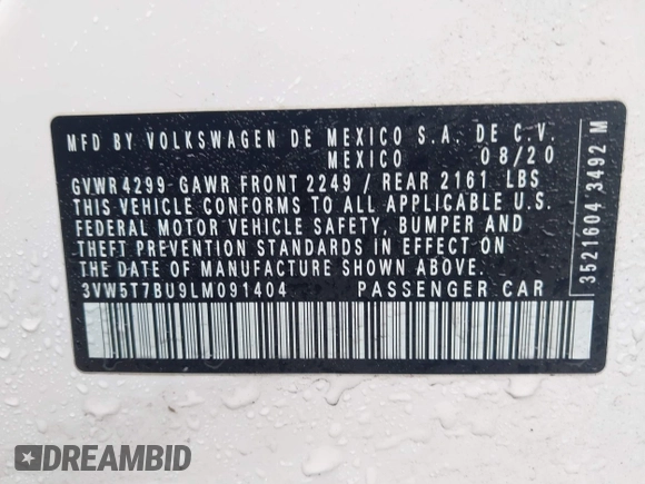 2020 Volkswagen Jetta GLI S z VIN 3VW5T7BU9LM091404, wystawiony jako IAAI lot #42300830 z przebiegiem 46 851 mil mil oraz . Historia ofert i sprzedaży dostępna na DreamBid. Obrazek 9.