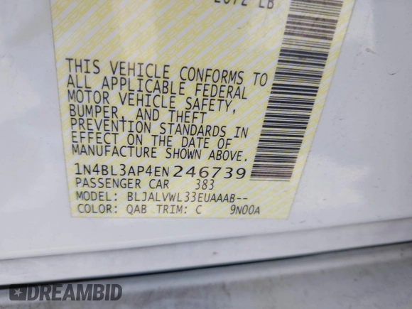 2014 Nissan Altima S with VIN 1N4BL3AP4EN246739, listed as a IAAI auction lot 42181739 with 78,695 mi miles and . Bid and sale history available at DreamBid. Image 9.