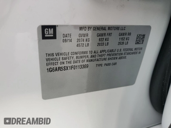 2015 Cadillac CTS Luxury RWD with VIN 1G6AR5SX1F0113369, listed as a Copart auction lot 68702294 with 56,895 mi miles and Salvage Title. Bid and sale history available at DreamBid. Image 12.