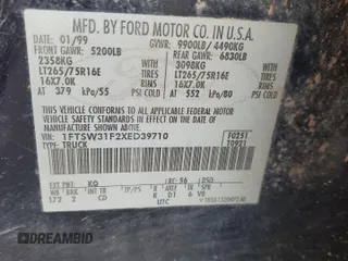 1999 Ford F-350 XL с VIN 1FTSW31F2XED39710, выставлен на аукционе Copart как лот 83627134 с пробегом 202 482 миль миль и Чистый • Clean title. История ставок и продаж доступна на DreamBid. Изображение 12.