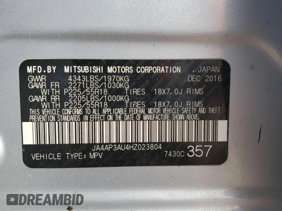 2017 Mitsubishi Outlander ES с VIN JA4AP3AU4HZ023804, выставлен на аукционе Copart как лот 59096655 с пробегом Не указан миль и Списание • Salvage title. История ставок и продаж доступна на DreamBid. Изображение 13.