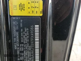 2007 BMW 3 Series 335i with VIN WBAWL73597PX49086, listed as a Copart auction lot 84750074 with 117,422 mi miles and Salvage Title. Bid and sale history available at carsss.com. Image 12.