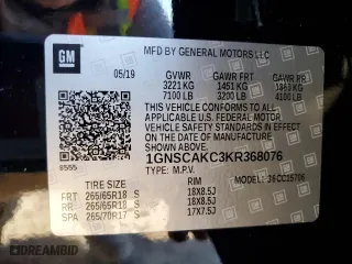 2019 Chevrolet Tahoe LS with VIN 1GNSCAKC3KR368076, listed as a Copart auction lot 46339485 with 77,963 mi miles and Salvage Title. Bid and sale history available at carsss.com. Image 14.