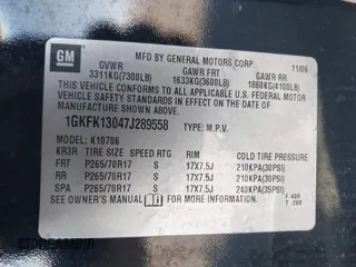 2007 GMC Yukon SLT z VIN 1GKFK13047J289558, wystawiony jako IAAI lot #42315709 z przebiegiem Nie podano mil oraz . Historia ofert i sprzedaży dostępna na DreamBid. Obrazek 9.
