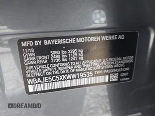 2019 BMW 5 Series 540i with VIN WBAJE5C5XKWW19535, listed as a IAAI auction lot 41968139 with 37,152 mi miles and . Bid and sale history available at carsss.com. Image 9.