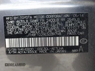 2014 Lexus IS 250 with VIN JTHBF1D29E5039798, listed as a IAAI auction lot 42074287 with 106,019 mi miles. Bid and sale history available at carsss.com. Image 9.