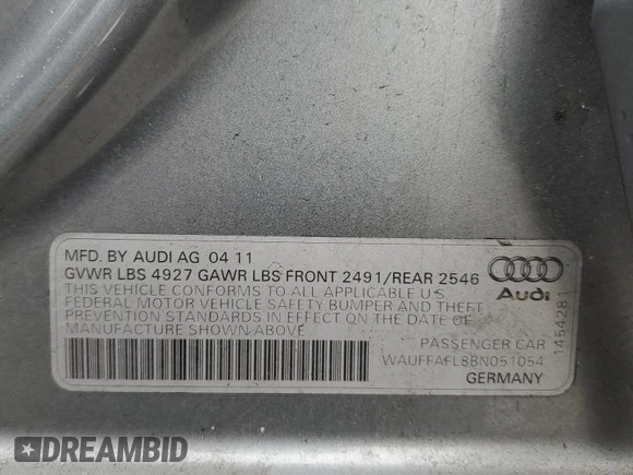 2011 Audi A4 2.0T Premium Plus with VIN WAUFFAFL8BN051054, listed as a Copart auction lot 42335905 with 199,475 mi miles and Salvage Title. Bid and sale history available at carsss.com. Image 12.
