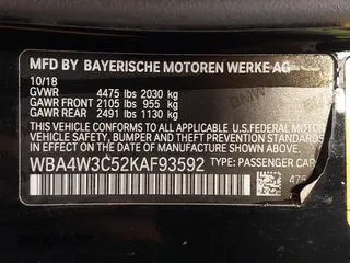 2019 BMW 4 Series 430i with VIN WBA4W3C52KAF93592, listed as a IAAI auction lot 41119481 with 104,214 mi miles and . Bid and sale history available at DreamBid. Image 9.