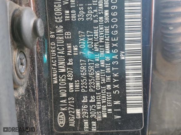 2014 Kia Sorento LX with VIN 5XYKT3A6XEG506909, listed as a Copart auction lot 44420755 with 0 mi miles and Salvage Title. Bid and sale history available at carsss.com. Image 13.