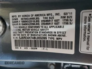 2011 Honda CR-V EX-L with VIN 5J6RE4H74BL055399, listed as a Copart auction lot 60172075 with 152,719 mi miles and Salvage title. Bid and sale history available at DreamBid. Image 13.