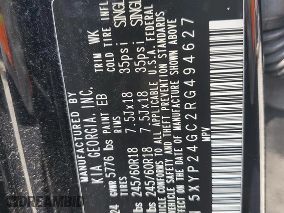 2024 Kia Telluride LX with VIN 5XYP24GC2RG494627, listed as a Copart auction lot 57634015 with 32,680 mi miles and Salvage title. Bid and sale history available at DreamBid. Image 14.