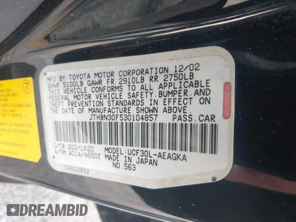2003 Lexus LS 430 z VIN JTHBN30F530104857, wystawiony jako IAAI lot #42410515 z przebiegiem 224 329 mil mil oraz . Historia ofert i sprzedaży dostępna na DreamBid. Obrazek 9.