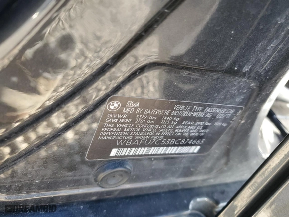 2011 BMW 5 Series 535i xDrive with VIN WBAFU7C53BC874663, listed as a Copart auction lot 48249175 with 118,632 mi miles and Salvage Title. Bid and sale history available at carsss.com. Image 14.