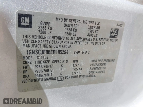 2014 Chevrolet Suburban LT with VIN 1GNSCJE06ER105294, listed as a IAAI auction lot 41687882 with 200,698 mi miles. Bid and sale history available at carsss.com. Image 9.
