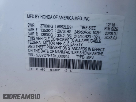 2019 Acura MDX Sport Hybrid w/Advance Pkg with VIN 5J8YD7H72KL000845, listed as a Copart auction lot 45226984 with 63,703 mi miles. Bid and sale history available at carsss.com. Image 15.