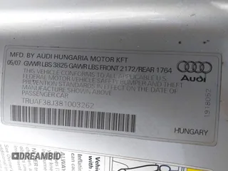 2008 Audi TT 2.0T z VIN TRUAF38J381003262, wystawiony jako IAAI lot #42440227 z przebiegiem 161 682 mil mil oraz . Historia ofert i sprzedaży dostępna na DreamBid. Obrazek 9.