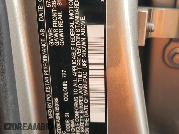 2022 Polestar 2 z VIN LPSED3KA9NL059189, wystawiony jako Copart lot #55514455 z przebiegiem 28 764 mil mil oraz Szkoda całkowita • Salvage title. Historia ofert i sprzedaży dostępna na DreamBid. Obrazek 12.
