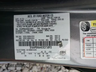 2012 Ford Fusion SE with VIN 3FAHP0HA4CR275893, listed as a Copart auction lot 52882725 with 192,725 mi miles and Salvage Title. Bid and sale history available at DreamBid. Image 14.