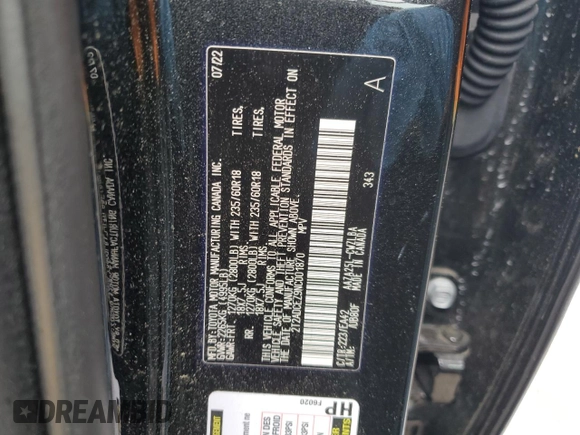 2022 Lexus NX 250 с VIN 2T2ADCEZ9NC001870, выставлен на аукционе Copart как лот 57661155 с пробегом 6 766 миль миль и Списание • Salvage title. История ставок и продаж доступна на DreamBid. Изображение 14.