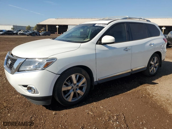 2013 Nissan Pathfinder Platinum with VIN 5N1AR2MN1DC689249, listed as a Copart auction lot 46912405 with 208114 miles and Salvage Title. Bid and sale history available at carsss.com. Image 1.