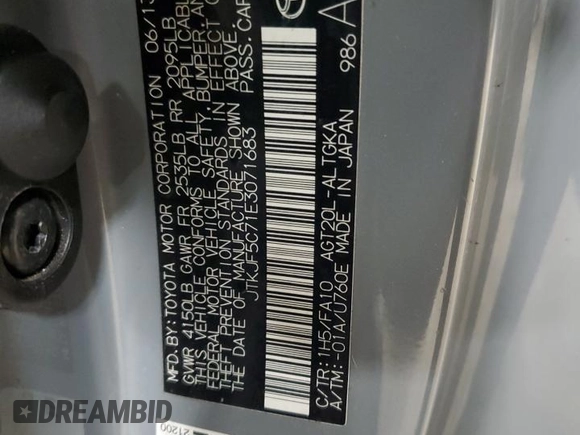 2014 Scion tC z VIN JTKJF5C71E3071683, wystawiony jako Copart lot #50971055 z przebiegiem Nie podano mil oraz Nie do naprawy • Non repairable. Historia ofert i sprzedaży dostępna na DreamBid. Obrazek 12.