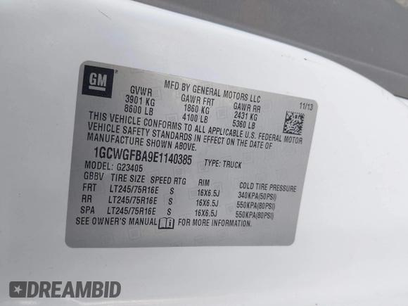 2014 Chevrolet Express Cargo with VIN 1GCWGFBA9E1140385, listed as a IAAI auction lot 38818319 with 366,153 mi miles. Bid and sale history available at carsss.com. Image 9.