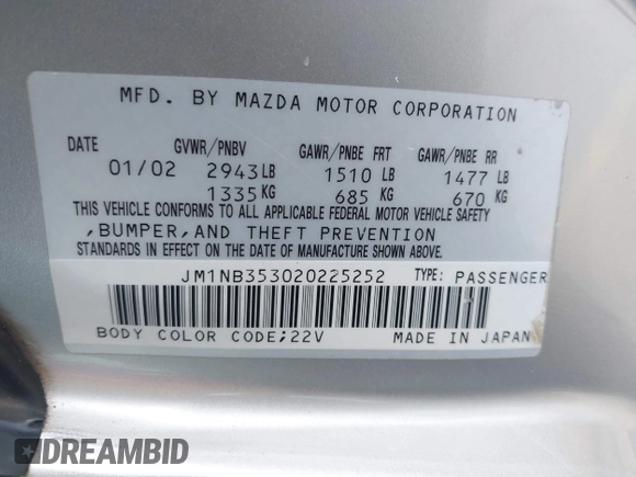 2002 Mazda MX-5 Miata Cloth z VIN JM1NB353020225252, wystawiony jako IAAI lot #42303820 z przebiegiem 194 549 mil mil oraz . Historia ofert i sprzedaży dostępna na DreamBid. Obrazek 9.