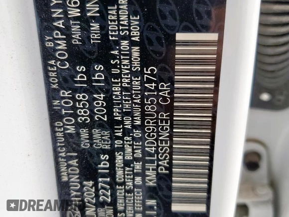 2024 Hyundai Elantra SE с VIN KMHLL4DG9RU851475, выставлен на аукционе Copart как лот 57286505 с пробегом 13 332 миль миль и Списание • Salvage title. История ставок и продаж доступна на DreamBid. Изображение 13.
