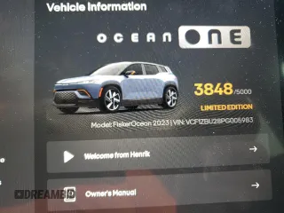 2023 Fisker Ocean One z VIN VCF1ZBU28PG005983, wystawiony jako Copart lot #69678514 z przebiegiem 4350 mil mil oraz Szkody całkowita. Historia ofert i sprzedaży dostępna na DreamBid. Obrazek 12.