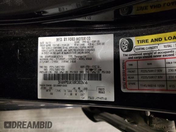 2011 Ford Fusion SEL with VIN 3FAHP0JA5BR302656, listed as a Copart auction lot 53261545 with 211,587 mi miles and Salvage Title. Bid and sale history available at carsss.com. Image 15.