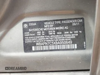 2011 BMW 3 Series 335d with VIN WBAPN7C5XBA950649, listed as a IAAI auction lot 41844829 with 113,153 mi miles and . Bid and sale history available at DreamBid. Image 9.
