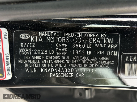 2013 Kia Rio EX with VIN KNADN4A3XD6150037, listed as a IAAI auction lot 42487891 with 150,999 mi miles and . Bid and sale history available at DreamBid. Image 9.
