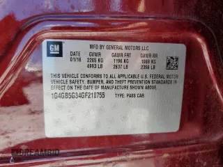 2016 Buick LaCrosse Leather with VIN 1G4GB5G34GF210755, listed as a Copart auction lot 60276364 with 0 mi miles and Salvage Title. Bid and sale history available at carsss.com. Image 12.