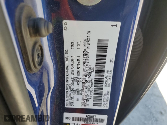 2015 Toyota Tundra 4WD Truck SR5 with VIN 5TFDY5F11FX460758, listed as a Copart auction lot 59448673 with 98,554 mi miles and Salvage Title. Bid and sale history available at carsss.com. Image 12.