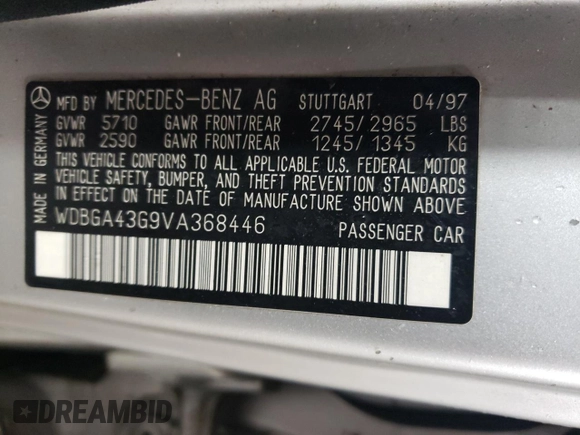 1997 Mercedes-Benz S-Class with VIN WDBGA43G9VA368446, listed as a Copart auction lot 86606604 with 181,715 mi miles and Non Repairable. Bid and sale history available at carsss.com. Image 12.