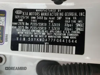 2015 Kia Sorento SX с VIN 5XYKWDA77FG641644, выставлен на аукционе Copart как лот 56843785 с пробегом 144 832 миль миль и Списание • Salvage title. История ставок и продаж доступна на DreamBid. Изображение 13.