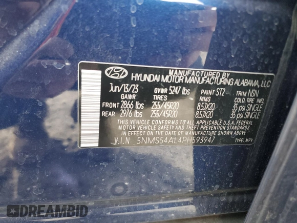 2023 Hyundai Santa Fe Calligraphy with VIN 5NMS54AL4PH593947, listed as a Copart auction lot 48129675 with 15,094 mi miles and Salvage Title. Bid and sale history available at carsss.com. Image 15.